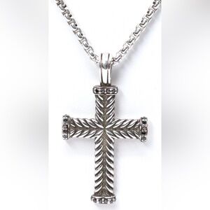 David Yurman Sterling Silver Black Diamond Cross Necklace